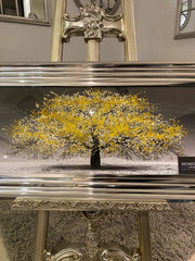 Yellow Blossom Tree Wall Art Chrome Step Frame 85Cm X 45Cm