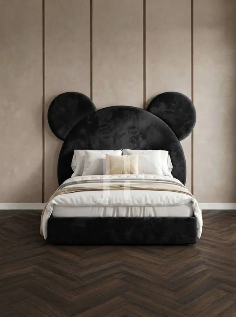 Luxury Bear Ears Shaped Upholstered Kids Bed Frame
