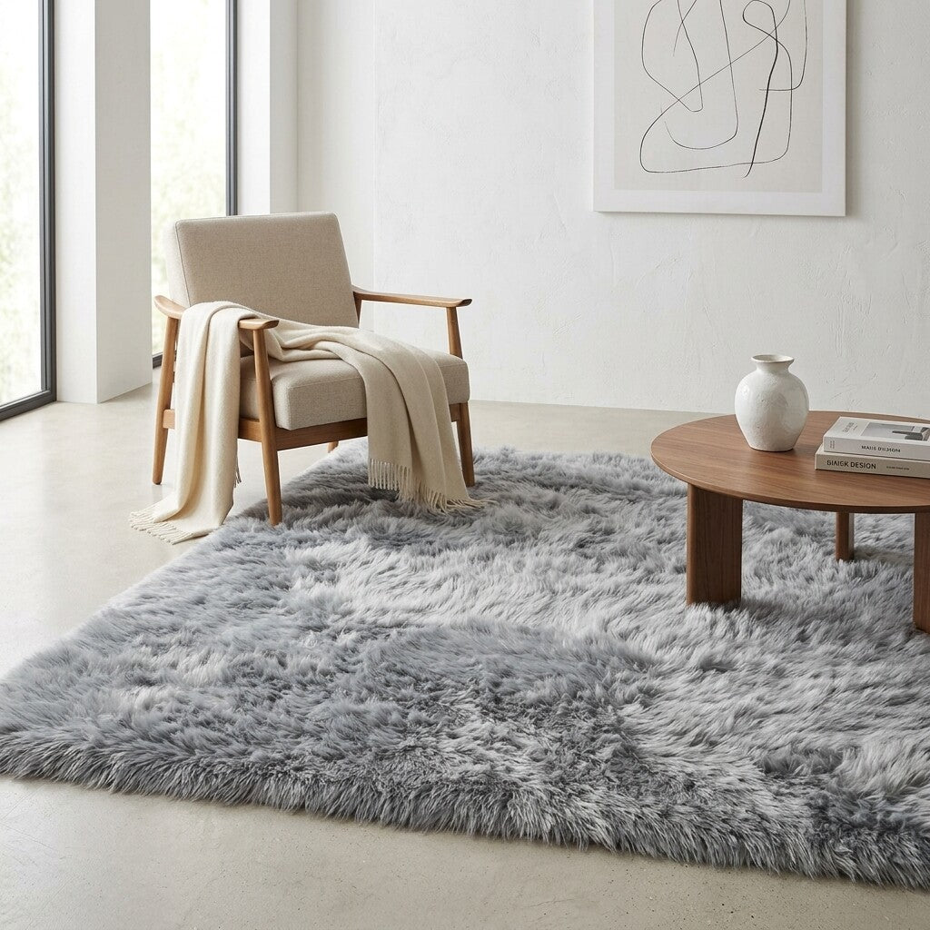 Bubble Mink Grey Faux Fur Rug Fluffy Shaggy Modern Floor Mat 160x230cm