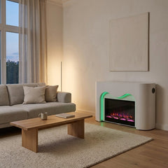 Modena White Bluetooth Electric LED Media Fireplace Mantel Unit L150cm