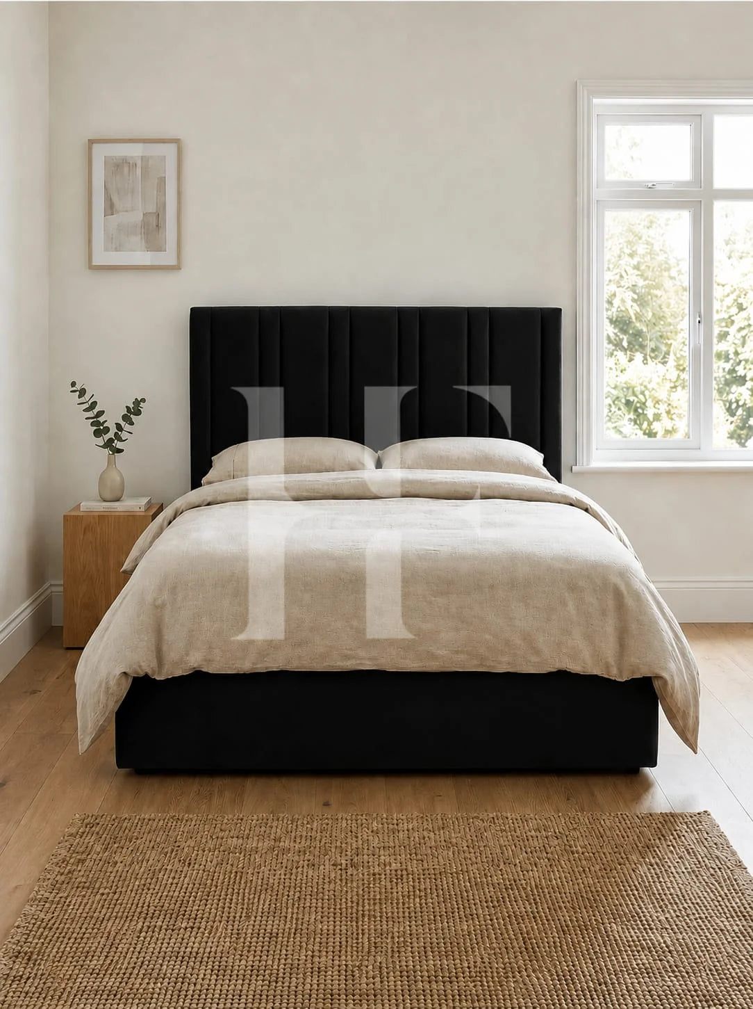 Modern Velvet Vertical Channel Tufted Upholstered Bed Frame