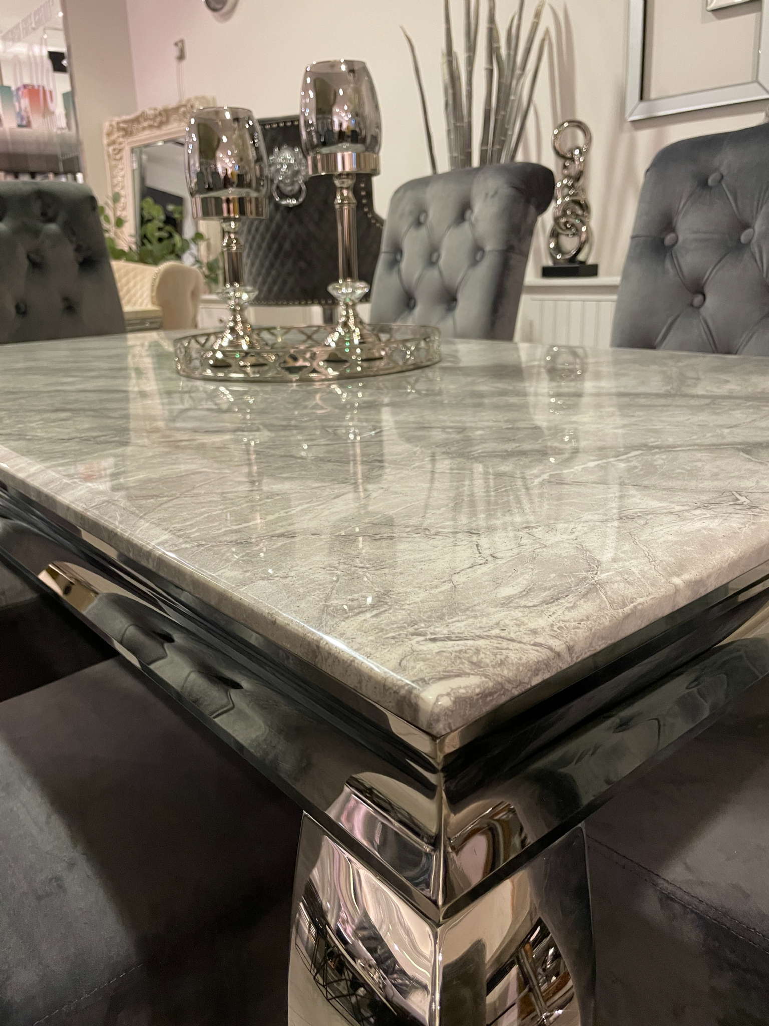 1.6m Grey Marble Dining Table & Grey Madrid Chairs