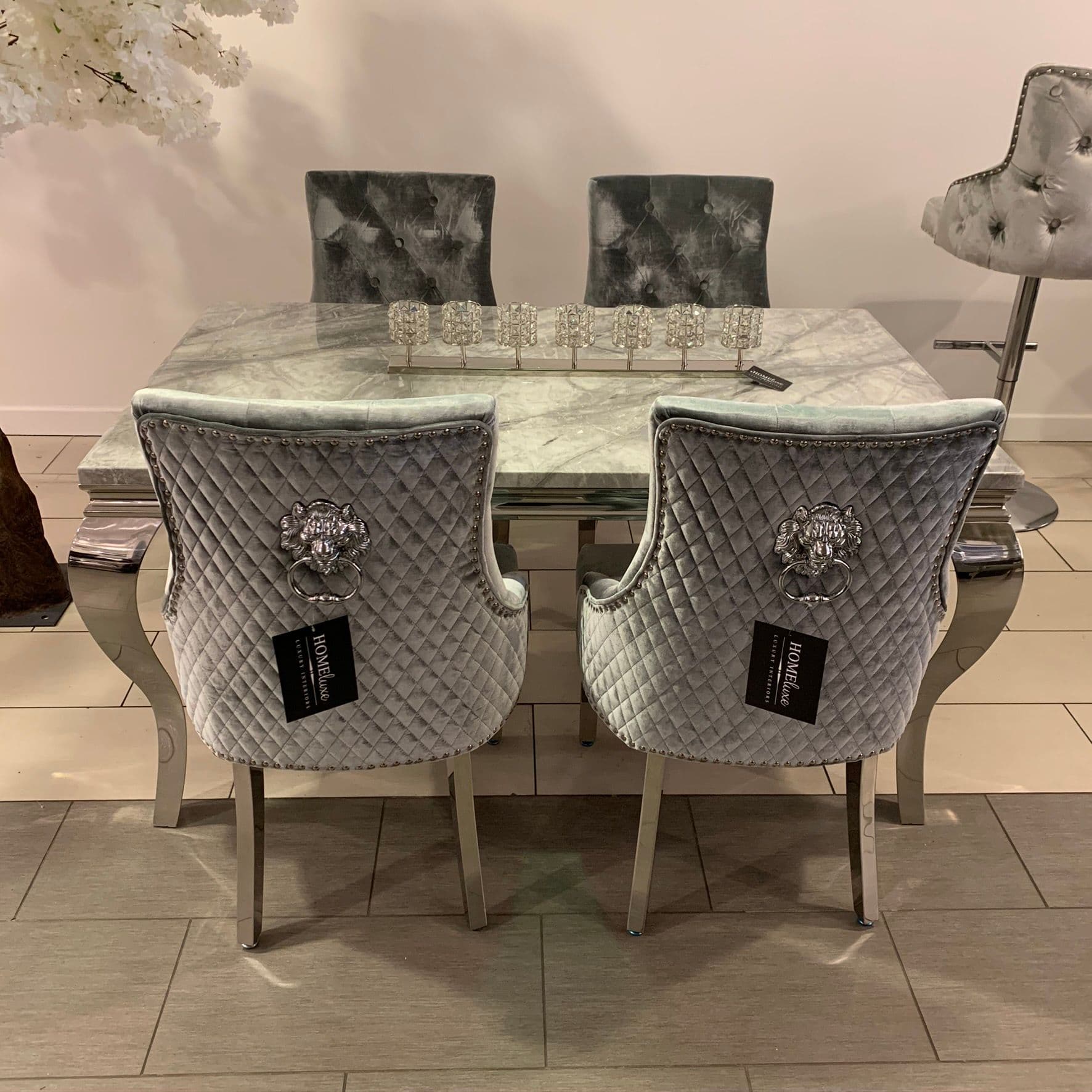 1.6m Marble Grey Dining Table  Minister HQ Silver Chairs