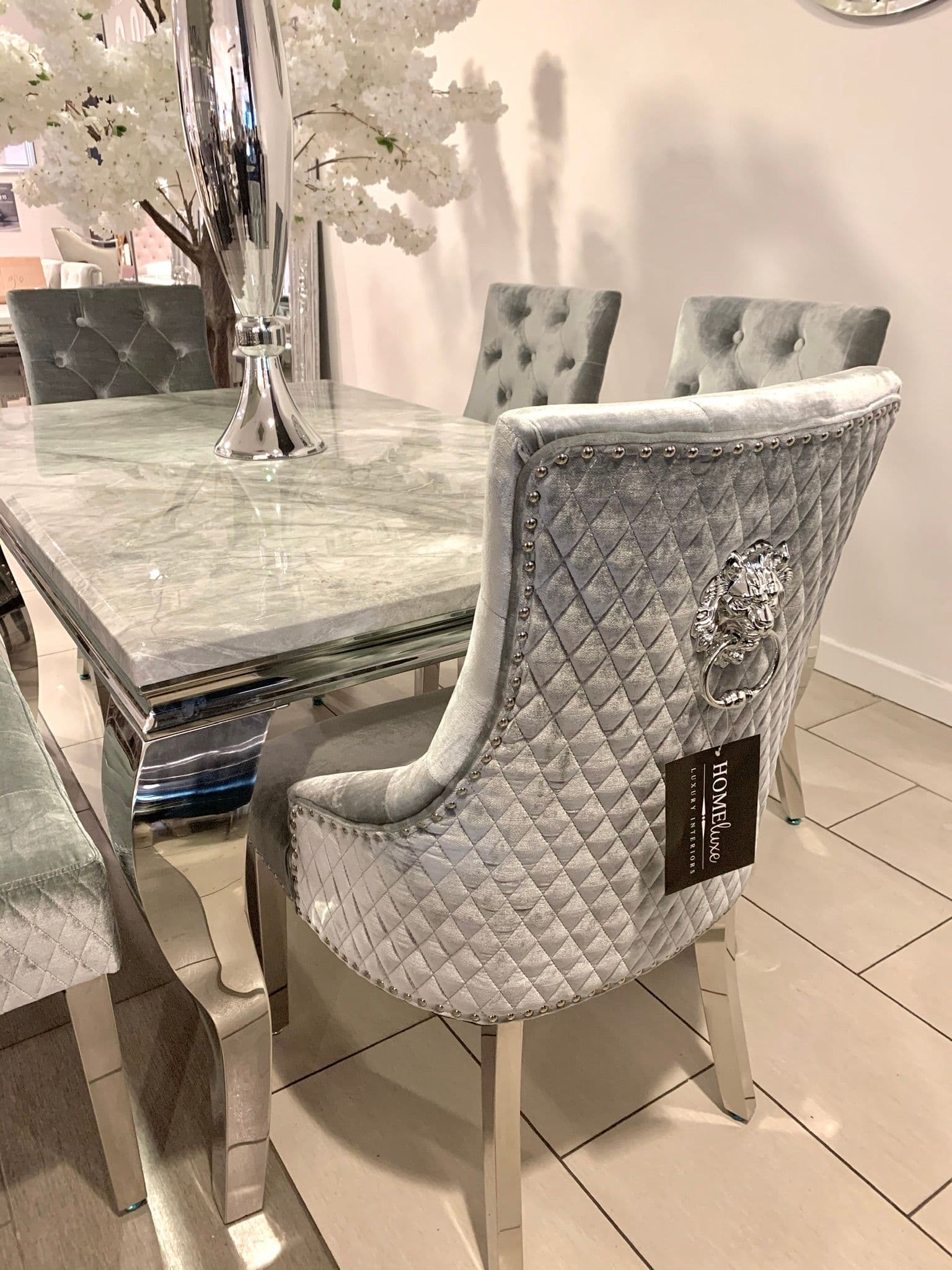 1.6m Marble Grey Dining Table  Minister HQ Silver Chairs