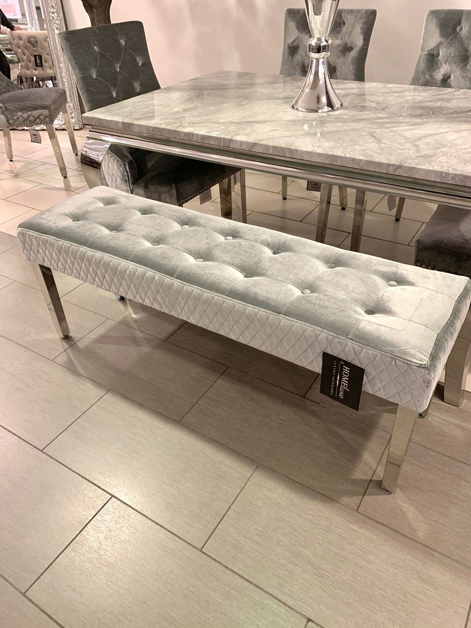 1.6m Marble Grey Dining Table  Minister HQ Silver Chairs