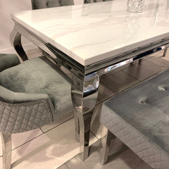 1.6m Marble White Dining Table  Minister Grey Chairs