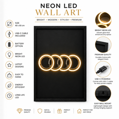 Audi Neon LED Wall Art 40x60cm USB Powered Modern Home Decor Sign UK