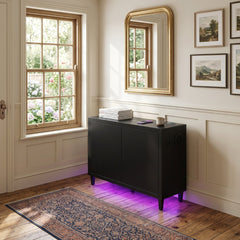 Aura Black Gloss 2 Door Sideboard with LED & Bluetooth Speakers 110cm