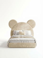 Luxury Bear Ears Shaped Upholstered Kids Bed Frame