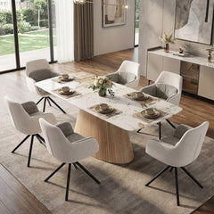 Monaco Beige Stone Extending Dining Set 6 Florence Swivel Chairs
