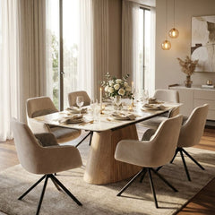 Monaco Beige Stone Extending Dining Set 6 Florence Swivel Chairs
