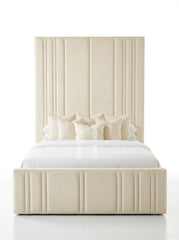 Modern Extra Tall Asymmetric Vertical Channel Upholstered Bed Frame