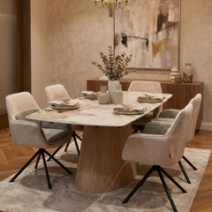 Monaco Beige Stone Extending Dining Set 6 Florence Swivel Chairs