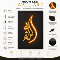 Allah Neon LED Wall Art 40x60cm Islamic Decor USB Powered Sign Home