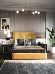 Modern Luxury Framed Vertical Channel-Tufted Upholstered Bed Frame