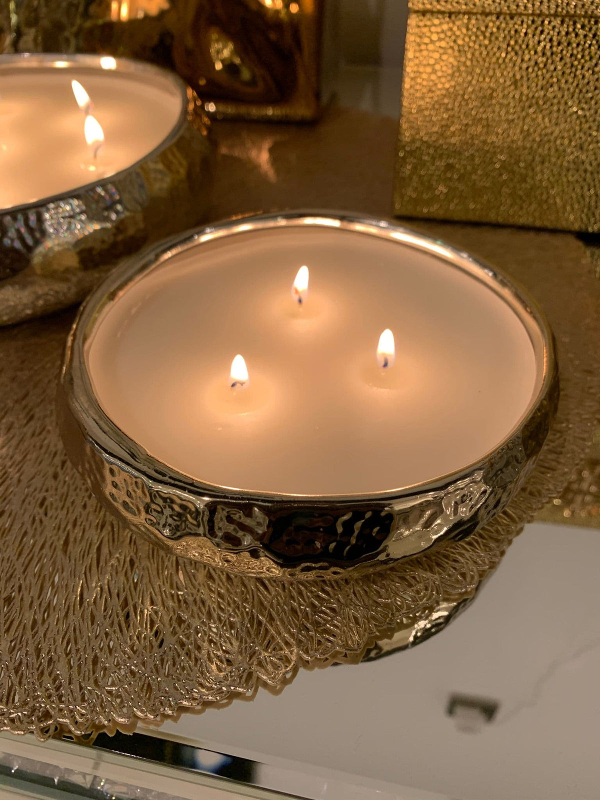 [EKM-AUTOGENERATED]14cm Kasbah 3 Wick Gold Round Décor Candle
