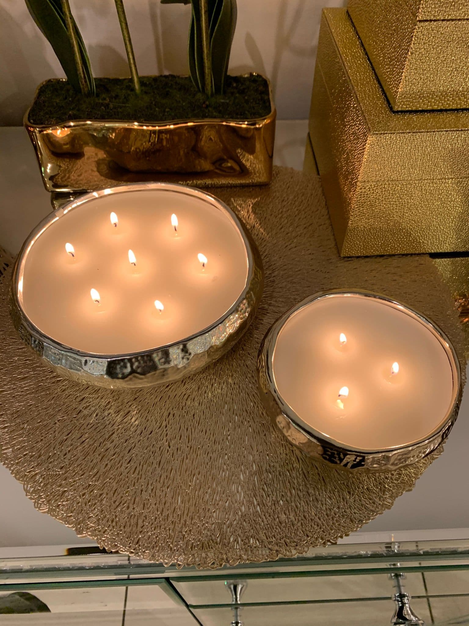 14cm Kasbah 3 Wick Gold Round Décor Candle
