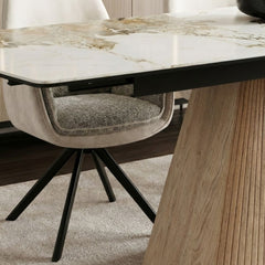 Monaco Beige Stone Extending Dining Set 6 Florence Swivel Chairs