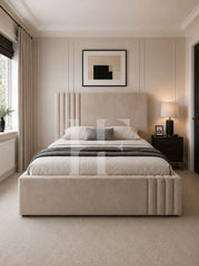 Modern  Velvet Asymmetric Channel Upholstered Bed Frame