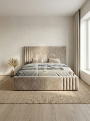 Modern  Velvet Asymmetric Channel Upholstered Bed Frame