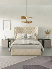 Grand Royal Chesterfield Flared Wingback Bed Frame with Deep Tufting