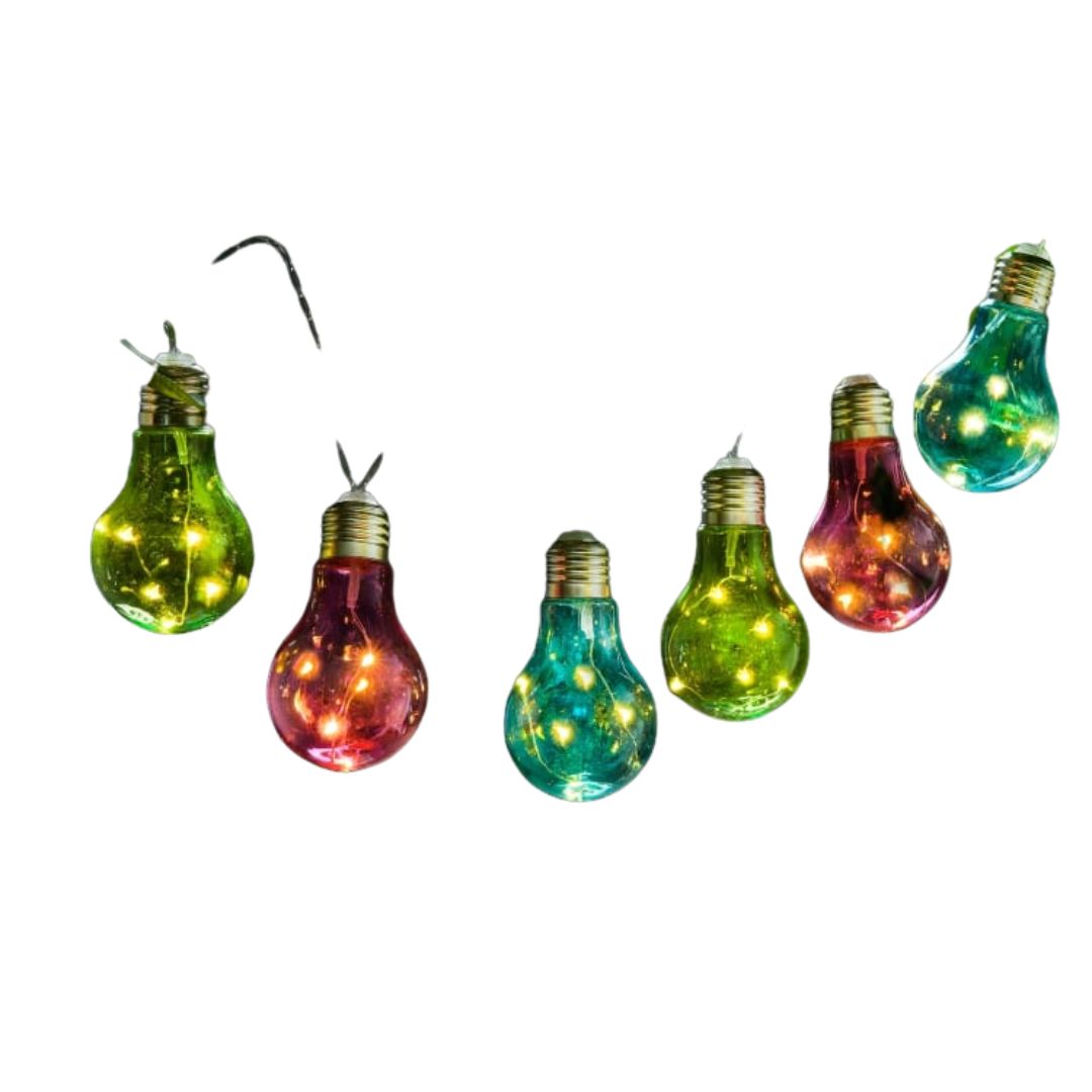 Solar Powered 12 Coloured Bulb String Lights - Warm White LED Garden