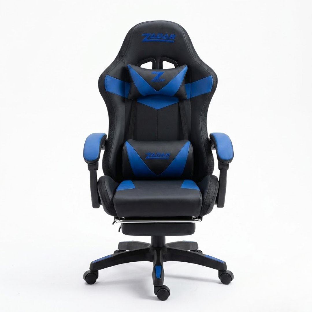 ZADAR Blue/Black Musical Gaming Chair with Bluetooth, RGB & Footrest