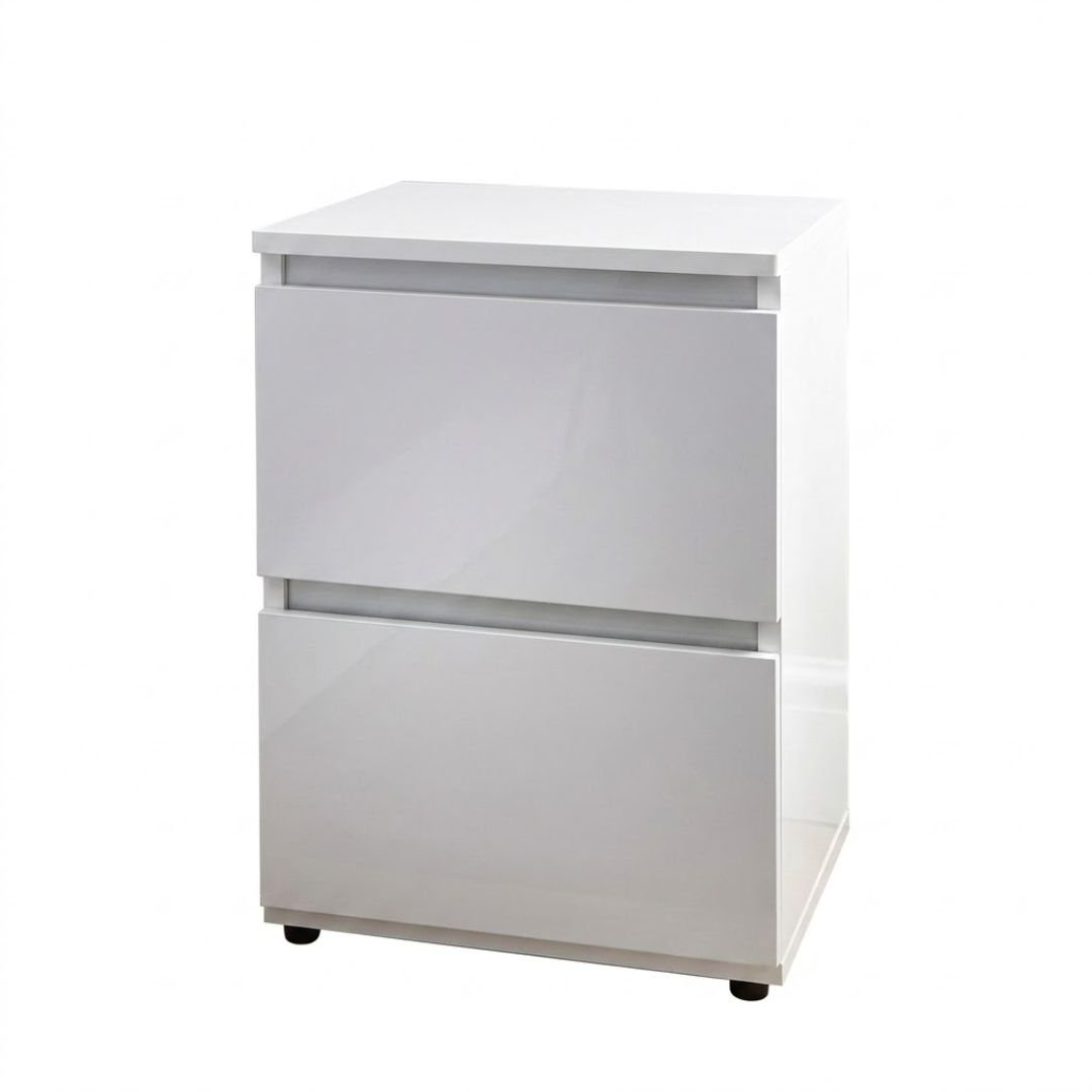 Norsk 2 Drawer Bedside Table - White High Gloss Modern Nightstand