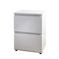 Norsk 2 Drawer Bedside Table - White High Gloss Modern Nightstand