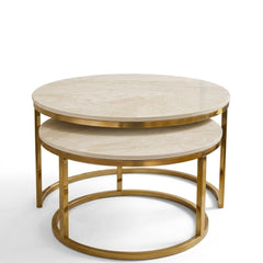 Boston Cream Marble Nest of Tables Set of 2 Gold Metal Frame