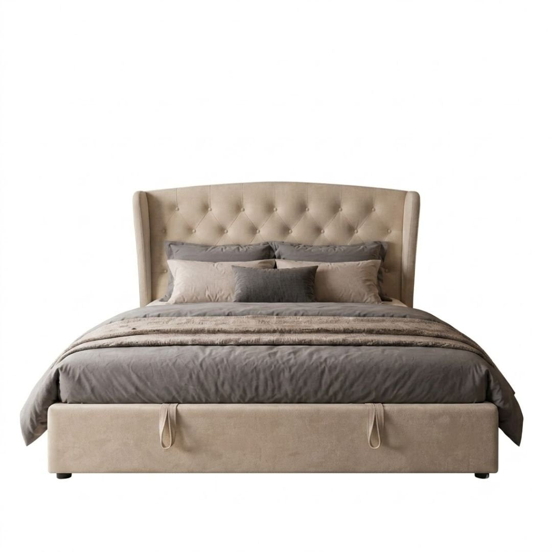 Marlow Cream Velvet Storage Ottoman Bed - Single, Double, King Sizes