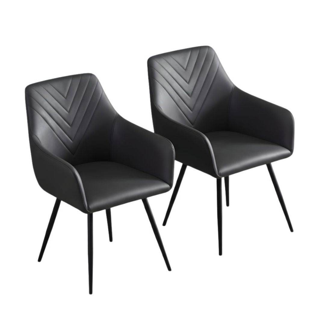 Set of 2 Stanford Grey Faux Leather Dining Chairs with Armrests