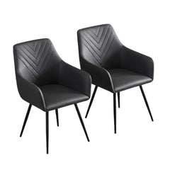 Set of 2 Stanford Grey Faux Leather Dining Chairs with Armrests