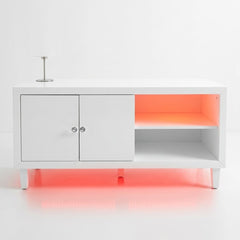 Aura High Gloss White TV Unit with LED Light, USB & Bluetooth | 120cm