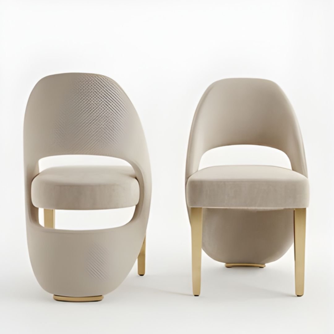 Set of 2 Santorini Cream & Gold Dining Chairs | Luxury Shimmer Fabric