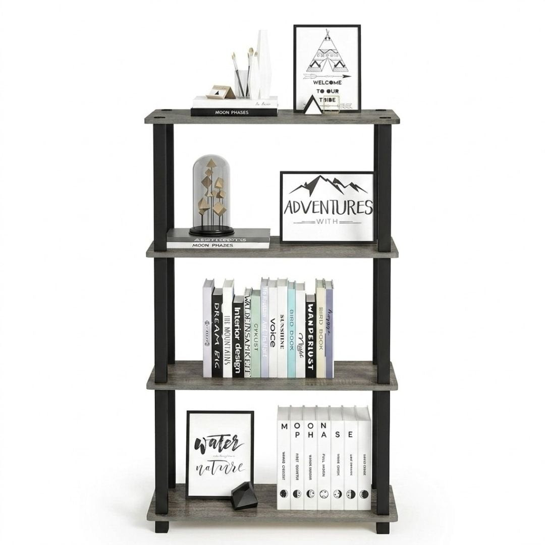 Hudson 4 Tier Shelving Unit - Industrial Concrete Effect Display Stand