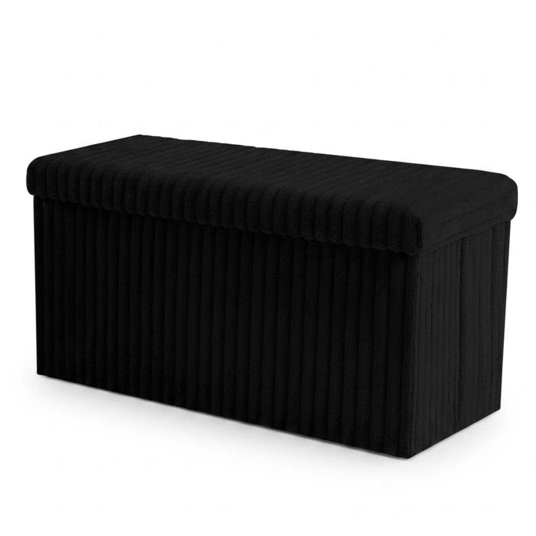 Gaveno Cavailia Black Ribbed Storage Bench - Foldable 110L Ottoman Box