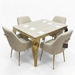 1.2m Sofia Cream Marble Dining Table & 4 Marco Cream Velvet Chairs