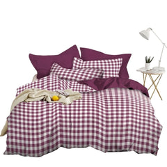 Gaveno Cavailia Mulberry Gingham King Duvet Cover Microfibre Bed Set