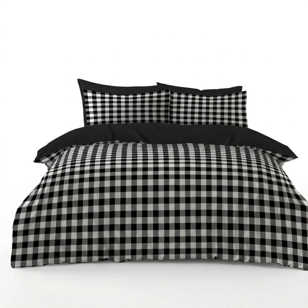 Gaveno Cavailia Black Gingham King Duvet Cover Microfibre Bedding Set