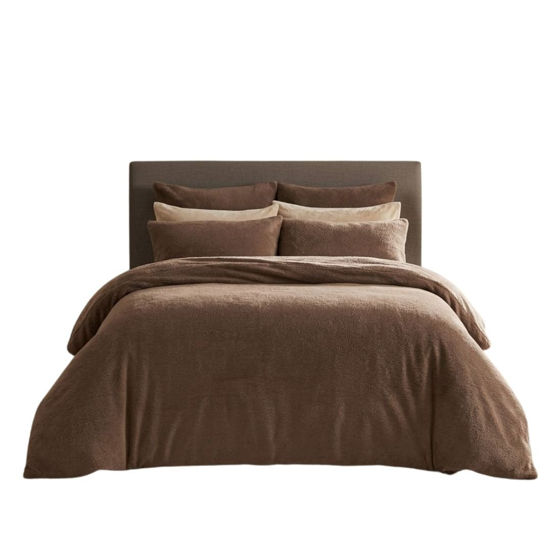 Brentfords Teddy Fleece Duvet Cover Set - Mink Natural Soft Bedding
