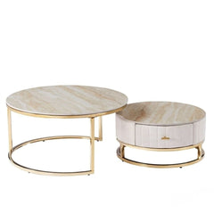 Melrose Cream Marble Nesting Of Coffee Tables - Set of 2 Storage Cream Fabric