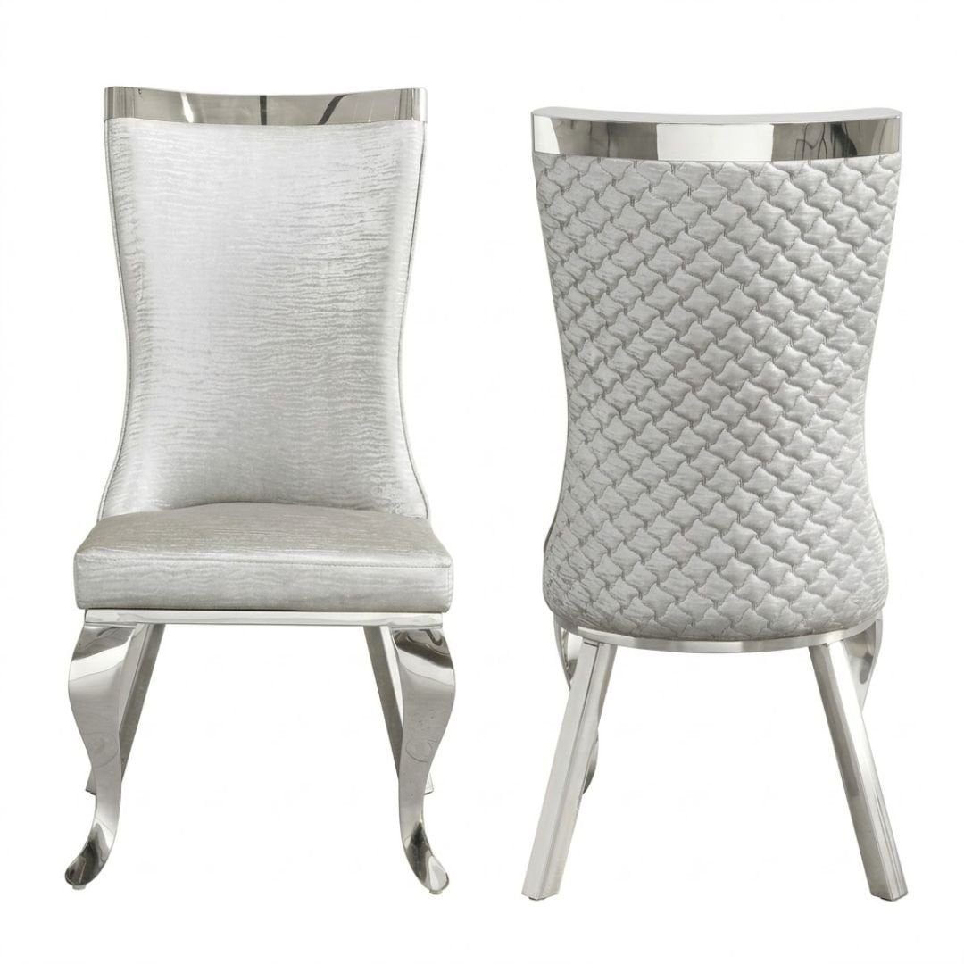 Samara Grey Silver Velvet Dining Chairs - Set of 2 Quilted Back