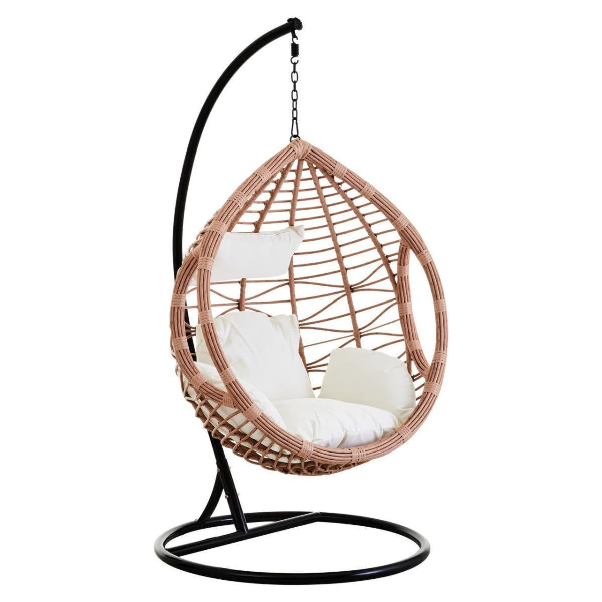 Goa Natural Rattan Effect Hanging Egg Chair Swing Cream Cushions