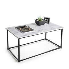 Zurich Marble Finish Coffee Table with Black Metal Frame Living Room