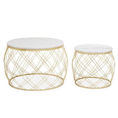 Jodie Set of 2 White Marble Coffee Tables - Geometric Gold Frames