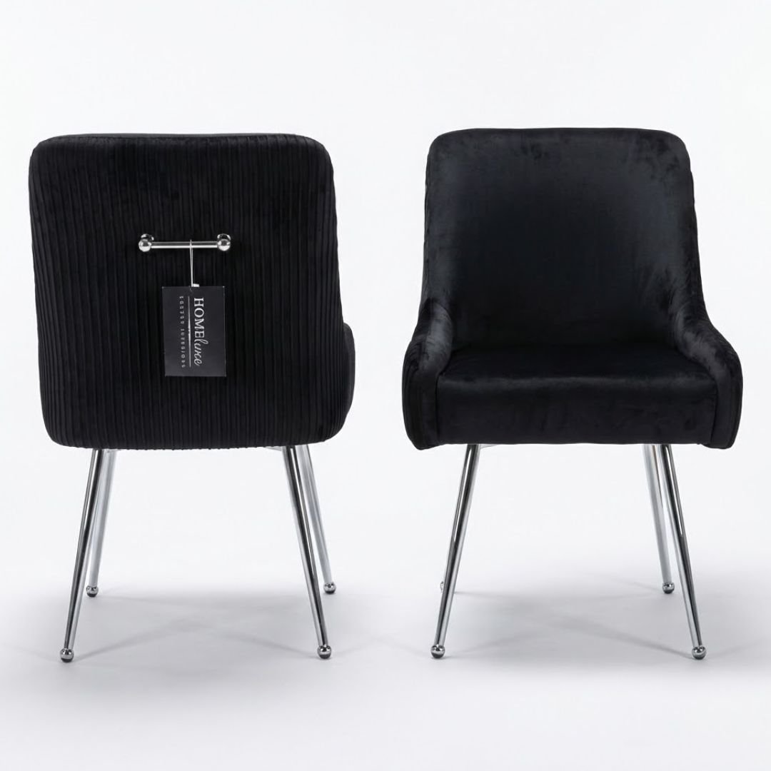 Marco Black Brushed Velvet Dining Chairs With Silver Legs - Sold In Pairs