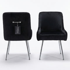 Marco Black Brushed Velvet Dining Chairs With Silver Legs - Sold In Pairs