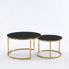 Aria Black Marble & Gold Nesting Coffee Tables - Set of 2 Round, 80cm