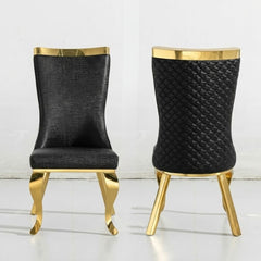 Samara Black Gold Velvet Dining Chairs - Set of 2 Quilted Back